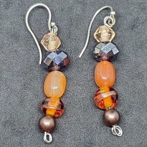 Glass and Orange Agate Hook Earrings Drop Dangle